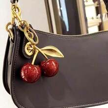 1pcs Chic Cherry Keychain With Sparkling Resin Pendant - Alloy Customizable C-Hook Closure For Women's Wallets & Bags Ideal Gift For Family Friends And Couples Valentine's Day Gift Valentines