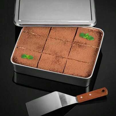Square, Flat Stainless Steel Tray With Lid, Tiramisu, Baked And Serving