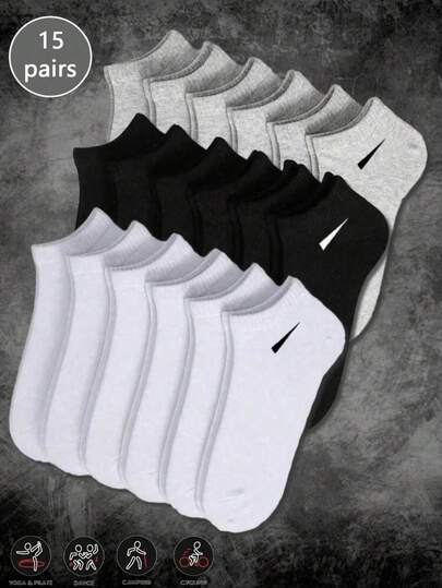 15 Pairs Classic Solid Color Breathable Men's Ankle Socks, Suitable For All Seasons Daily Wear (The Pattern On The Socks Is Woven, Not Embroidered Or Printed. There May Be Some Differences Between The Actual Product And The Picture, Such As Diagonal Patterns, Which Is A Normal Phenomenon.) (1/3/5/9/10/15/20/30/50/90/150 Pairs)