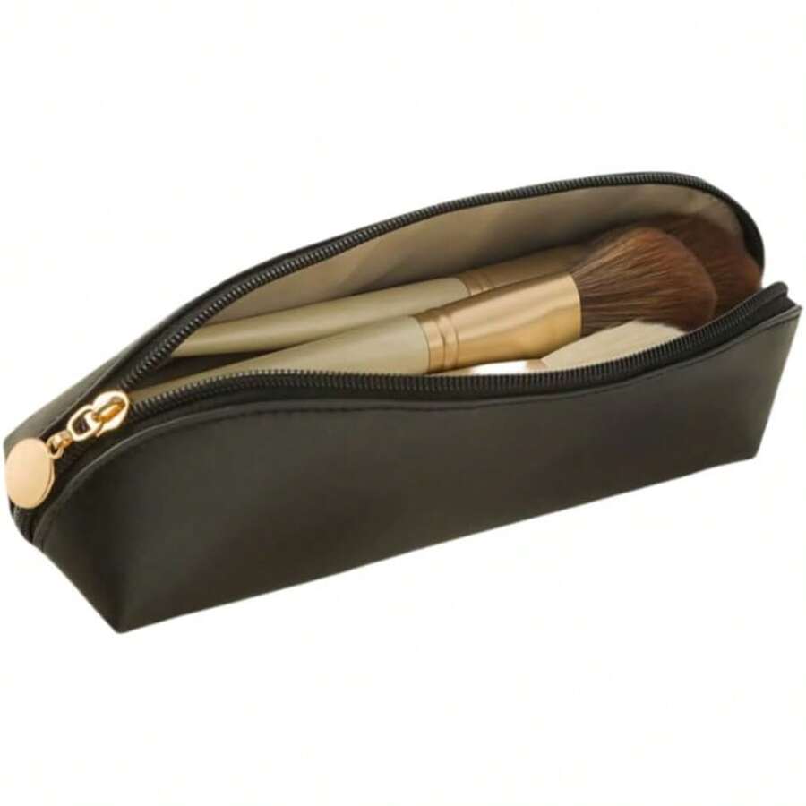 Bolsa de viaje de maquillaje, bolsa de maquillaje portátil para mujeres, bolsa de piel con cierre, bolsa de cosméticos pequeña, bolsa de cepillo para polvo de - 1 - Ver 1