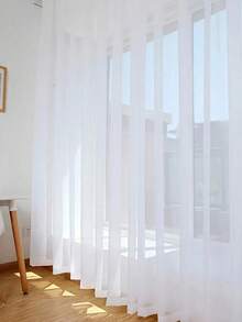 2 件现代白色薄纱窗帘，透明半透明杆袋设计，适用于卧室、客厅、厨房、浴室、家居装饰 - 白色 - 查看 1