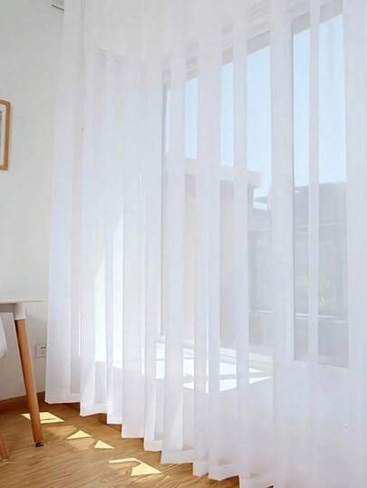 2pcs Modern White Sheer Voile Curtain, Transparent Semi-Transparent Pole Pocket Design, Suitable For Bedroom, Living Room, Kitchen, Bathroom, Household Decoration