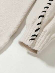 大码女式优雅罗纹针织毛衣 - 柔软弹力套头衫，适合秋冬季，休闲和正装，女士时尚，精致风格，舒适面料 - 卡其色 - 查看 5