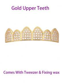 1pc/2pcs Grillz Hip-Hop 18K Gold Plated Grillz GRILLS Teeth Gold Tooth For Halloween, Party & Gift Unisex