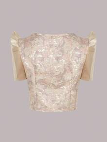 女士优雅提花泡泡袖开衫 - 粉色 - 查看 2