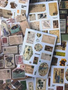 1本20张复古英文信纸、古董发票、清单DIY剪贴簿装饰贴纸本，多材质剪贴簿用品文具贴纸 - 彩色 - 查看 2