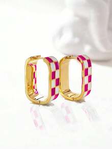 1 Pair Copper 14K Gold Plated Chessboard Hoop Earrings, Thickness 0.03μ - Nhiều màu 5 - Xem 3