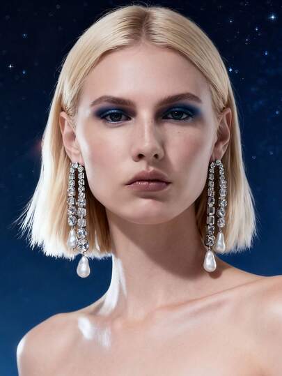 European And American Niche Tassel Earrings With Fashionable And Simple Rhinestone And Faux Pearl Earrings, Designed As Accessories For Women's Headwear, Essential For Dressing, Stylish Simple Rhinestone Tassel Earrings, Pearl Drop Earring For Women, Women's Fashionable Pearl Pendant Earrings,