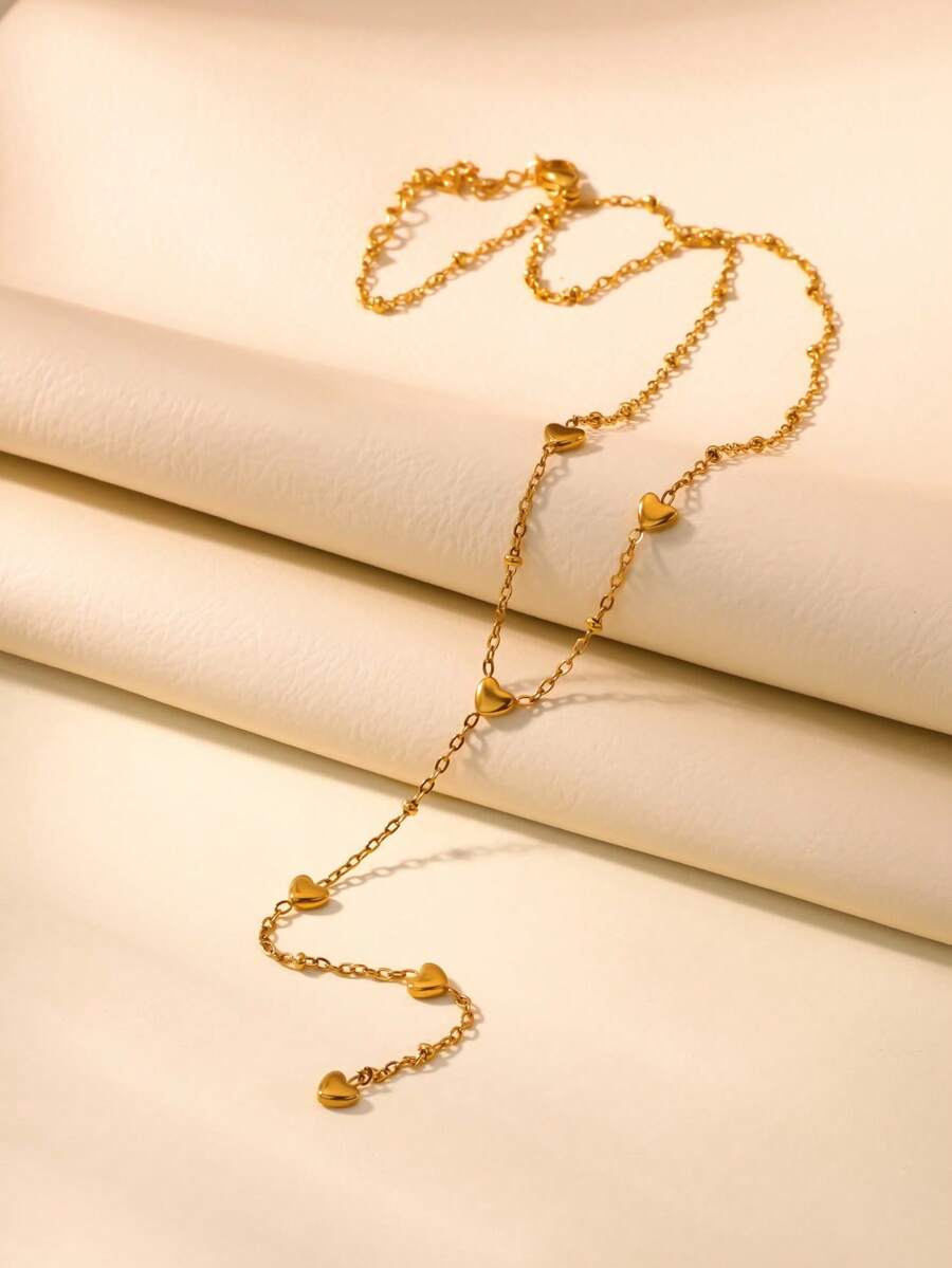 Colar longo em forma de coração em aço inoxidável para mulheres, colares de corrente antidesbotamento banhados a ouro 18K, joias para casamento e férias, acessórios para baile de formatura, presentes de Natal para mãe/melhor amiga