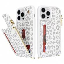 For IPhone 13 Pro Max Wallet Case With Card Holder For Women,For IPhone 12 Pro Max Case With Strap,Crossbody And Wristlet Zipper Pocket Phone Cover-Leopard White{"Color_name":"L5-LeopardWhite"} - 多色3 - 查看 6