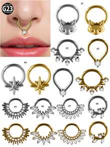 1 件 G23 钛金雕刻氧化锆 16G 鼻中隔环铰链鼻甲环耳屏耳轮耳甲耳环穿孔饰品 - 如圖 - 查看 1