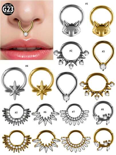 1 件 G23 钛金雕刻氧化锆 16G 鼻中隔环铰链鼻甲环耳屏耳轮耳甲耳环穿孔饰品