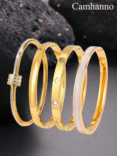 4pcs Simple And Niche Stainless Steel Oil Drop Bracelets, Suitable For Women's Daily Or Special Occasions, Versatile In Fashion, Casual, Party, Valentine's Day Gifts