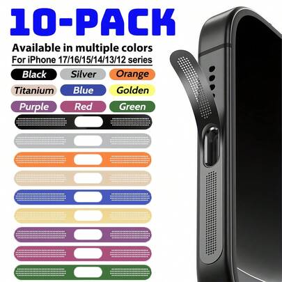 ZYONS 10个金属扬声器防尘网罩，兼容 17 Pro Max/17 Air/16 Pro Max/16/15/14/13/12系列，采用耐用金属材质，颜色可选黑色/银色/宇宙橙/金色/绿色/红色/蓝色/紫色/沙漠钛色。