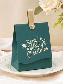 1pc Christmas Candy Bag Gift Bag - Leather Handle Bag, Packaging Bag Looks High-End, Christmas Tree, Reindeer And "Merry Christmas" Elements, Golden Pattern, Classic Red And Green For Christmas, Festive Atmosphere, Suitable For Packaging Reusable Shopping Bags, Christmas Gifts, Party Gifts, New Year Gifts