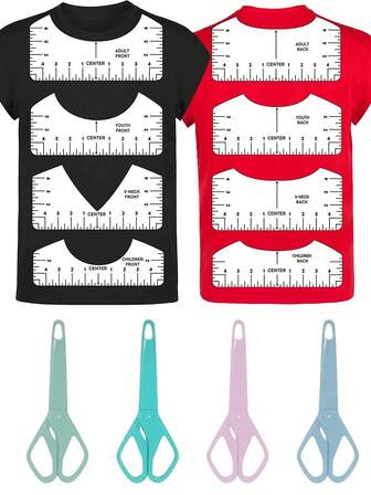 9 piezas Regla guía para camiseta para alineación de vinilo, reglas para camisetas para centrar diseños, plantilla de medición de PVC, accesorios y herramientas de costura y manualidades para cortar, prensa de calor y Cameo y transferencia de vinilo
