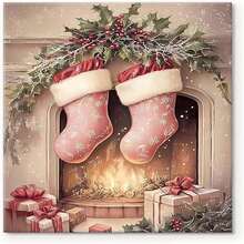 1pc 30*40cm(12*16inch)Christmas Wall Art & Stockings Canvas Pictures Print Poster Framed Chritsmas Gift Print Cozy Holiday Xmas Canvas Wall Decor For Living Room, Bedroom Or Entryway Xinch