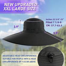 ALANGDUO - Sombreros para el sol de cabeza grande y ala súper ancha para hombres, talla XXL, gran sombrero de pesca para safari, jardinería, senderismo - Negro - - Ver 9