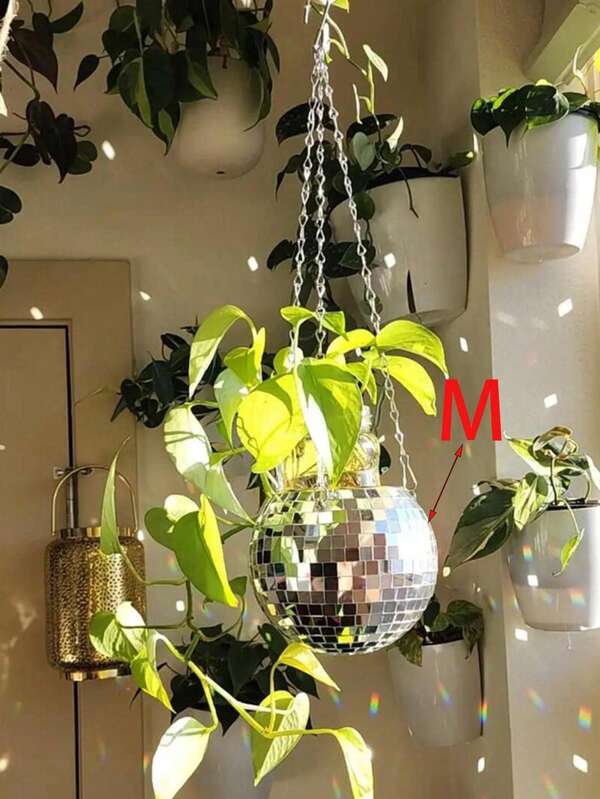 1pc Disco Ball Planter, Hanging Mirror Ball Shaped Flower Pot, Garden Decor Hanging Planter (The Actual Item May Appear Smaller Than The Picture, Please Order One Size Up)