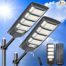 2-PACK 5000W Solar Street Lights Outdoor - Solar Lights Outdoor Waterproof Motion Sensor, Solar Parking Lot Lights Commercial Dusk To Dawn, LED Street Light Solar Powered For Outside, Yard - 2pcs - 查看 1