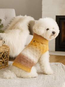 1pc Soft Knitted Gradient Color Sweater With Hoodie, Suitable For Cats And Dogs In Autumn And Winter - Multicolor - View 3