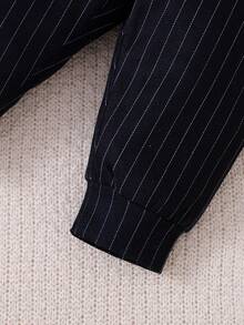 H HIBOBI 2-Piece Baby Boy Polo Romper Set – Long Sleeve Bodysuit With Bow Tie And Stripe Pants (1-18M) - White - View 9