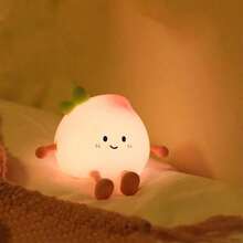 Peach Night Light Silicone Dimmable Touch Night Light, Rechargeable Cute Night Light, Sleep Light, Bedside Lamp, Cute Desktop Decoration For Women, Birthday Christmas Gift - B-Hồng - Xem 3