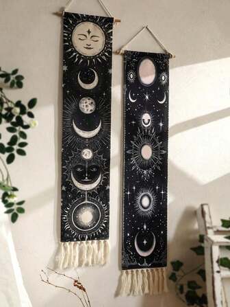 1pc Boho Moon Phase Wall Hanging Tapestry With Tassels - Moon Banner, Suitable For Witchy Aesthetic Room Decor, Celestial, Astrology, Spiritual Wall Art For Bedroom, Living Room, Dorm