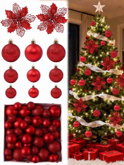 Conjunto de 42 bolas de Natal vermelhas para decoração natalina clássica, ideal para árvores de Natal e para decorar a casa e o escritório em diversas ocasiões. Perfeito para criar um ambiente festivo (o formato da caixa com as bolas de Natal é aleatório).