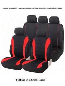 Universal Fit Car Seat Covers Full Set (2/4/9-PCS) - Airbag Compatible Cloth Fabric For Sedan, SUV, Van | Choose 1/2/5-Seater: Includes Headrest & Back Seat Covers - Style a - View 31