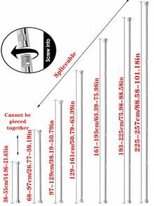 1pc Extra Long No Drill Stainless Steel Adjustable Curtain Rod, 2.5CM Diameter, Black/Silver Curtain Rod, Wardrobe Hanging Rod, Retractable Rod, Clothesline, No Drilling Required, Stainless Steel Material, Easy Installation, Multi-Purpose For Bedroom, Balcony, Wardrobe, Outdoor Clothesline