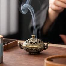 1pc Hollow Tripod Alloy Round Incense, Hollow Incense Holder Indoor Aromatherapy, Home Decor, Tea Ceremony, Small Altar, Living Room Accessories, Incense Diffuser Gifts Birthday Graduation