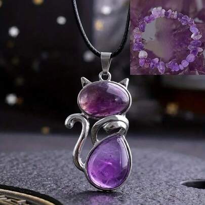 Conjunto de joias de ametista 1/2 peças - Colar de luxo, colar hexagonal de ametista e conjunto de pulseira energética, contas de pedra bruta feitas à mão - Roupa de ioga espiritual para homens e mulheres, lindo presente de cristal de cura