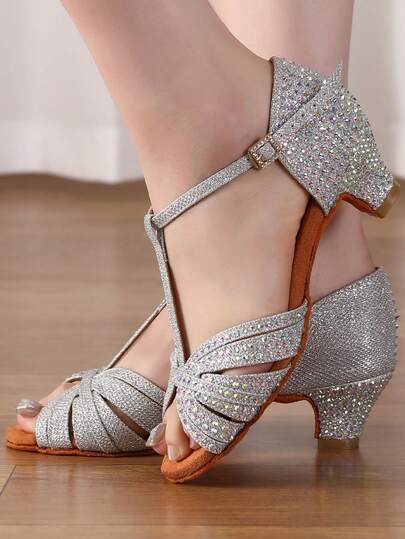 Women's Glitter Latin Dance Shoes Rhinestone Design Lace-Up Dance Sandals Ballroom Dance Shoes Salsa Performance Ballroom Dance Sandals Party Dance Shoes