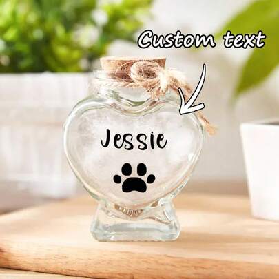 1Pc Custom Pet Fur Hair Memorial Keepsake Jar, Heart Bottle Pet Loss Dog Cat Memorial Gifts, Personalised Pet Urn, Memorial Urn Keepsake For Pet Hair Birthday Graduation, Multi-Functional, Ornamental, Reusable, Exquisite, Stylish, High-Quality, Unique, Ideal Gifts For Her, Boyfriend, Dad, Girlfriend, Mom, Family, Friends, Tea Room, Home, Garden, Office, For Anniversaries, For Valentine's Day, For Mother's Day, For Birthdays, For Father's Day, For Graduation, For Weddings, For Housewarming, Home Refresh, Customized Decor Plates, Warm Ambience, Fall Decor, Chic Design