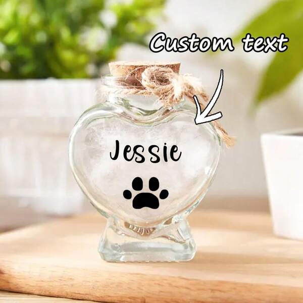 1Pc Custom Pet Fur Hair Memorial Keepsake Jar, Heart Bottle Pet Loss Dog Cat Memorial Gifts, Personalised Pet Urn, Memorial Urn Keepsake For Pet Hair Birthday Graduation,Multi-Functional, Ornamental,Reusable,Exquisite,Stylish,High-Quality,Colorful,Modern,Custom,Personalized,Unique,Ideal Gifts For Him,Ideal Gifts For Her,Boyfriend,Dad,Girlfriend,Mom,Family,Friends,Tea Room,Home,Garden,Office,For Anniversaries,For Valentine's Day,For Mother's Day,For Birthdays,For Father's Day,For Graduation,For Weddings,For Housewarming,Home Refresh,Customized Decor Plates,Personal Items
