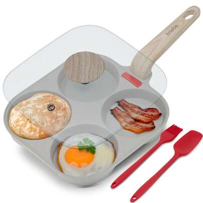  4 Padella per pancake con uova in camicia ✅Spedizione entro 24/48 ore✅ Coperchio in vetro, alluminio antiaderente, senza PTFE e PFOA, Briebe, FPE1176, crema