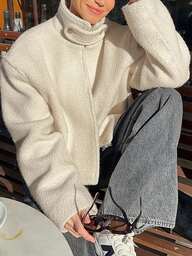 1ชิ้น เสื้อแจ็คเก็ตผ้าทอสีพื้นของผู้หญิง กระเป๋าซิป ผ้าวูลผสม เหมาะสำหรับใส่ในชีวิตประจำวันในฤดูใบไม้ผลิ ฤดูใบไม้ร่วง และฤดูหนาว