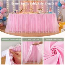 6FT Length White Tulle Table Skirt Rectangle Round Tables 2 - Layer Ruffle Tulle Tutu Cloth Desk Table Skirt Shower Birthday Party Wedding Cake Dessert Decorations