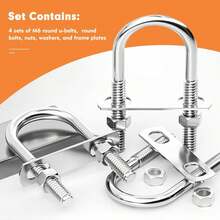 4Pcs M6 U Bolts, 1 Inch Wide Round Galvanized Carbon Steel Bolts With Nut, Washer, Plate, U Clamp Great For Machinery Supports, Pipes, Rigging And Industrial Steel Structures(25mm*70mm) - 黑色 - 查看 2