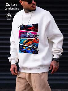 sweat-shirt à capuche en coton unisexe, imprimé de lettres anglaises à la mode, style vacances et streetwear, convient pour le printemps/été et l'automne/hiver - Blanc - Voir 1