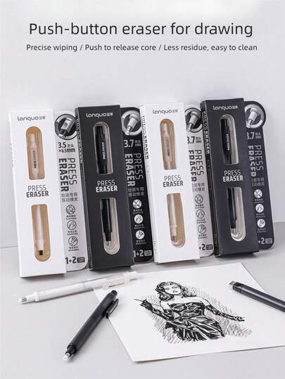 1pc Blue Fruit Push-Button Pencil-Shaped Eraser, Erasable Without Crumbs, Suitable For Children, Artists, Fine Details, High Brightness, Quick Erasing For Sketching And Painting