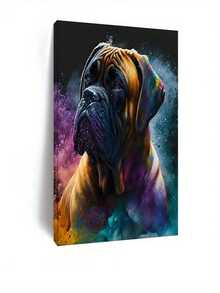 1 Pc 30*40cm (12*16inch) Flat Surface, Bullmastiff Synesthesia Splash Canvas Wood Framed Painting. Suitable For Christmas, Valentine's Day And New Year Holiday Decoration In Living Rooms And Offices. Dimensions: .X.