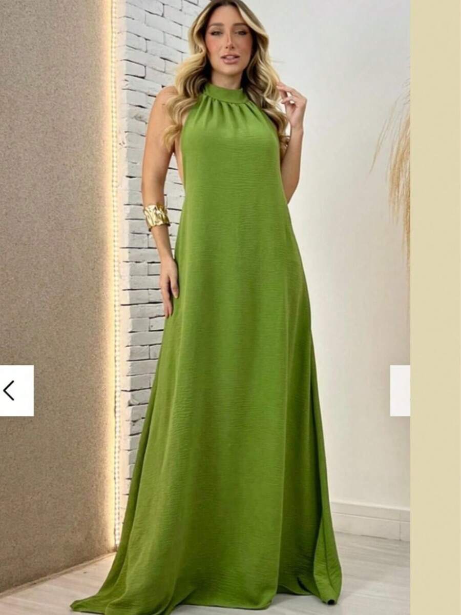 Women's Long Backless Simple Beach Dress None Fabric Backless / Backless Ruffled 019 Wedding Evening Beach Home Office Formal & Evening Travel Daily Birthday Party Summer - Olive Green - View 1