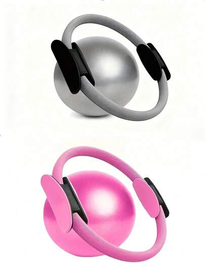 2 Piezas Juego de Aros de Pilates y Pelota de Yoga - Kit de Fitness, Equipado con Aros de Polipropileno y Pelotas de Yoga Antideslizantes de PVC, Resistente y Duradero, a Prueba de Golpes, Adecuado para Ejercicios Generales y Entrenamientos en Casa.