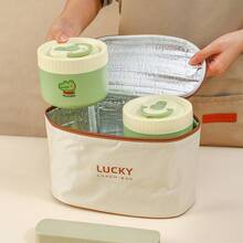 صندوق غداء حراري دائري من الفولاذ المقاوم للصدأ 304 بنمط جميل مع مقبض، صندوق بنتو مزدوج الطبقة معزول قابل للفصل، حاوية غداء محمولة وإعادة الاستخدام مقاومة للتسرب، حاوية تخزين الطعام، آمنة للميكروويف والغسالة الآلية، مناسبة لاستخدام الطلاب والبالغين في المدرسة والمكتب والتخييم والنزهات والسفر