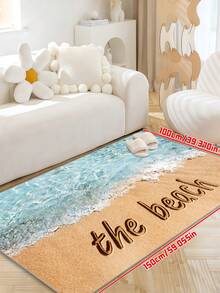 1 buc Covoraș de baie cu design literă de plajă din seria Ocean, Covoraș de baie, Covoraș de podea pentru baie, Covoraș de intrare, Preș de intrare, Covoraș de picior pentru baie, Covor decorativ