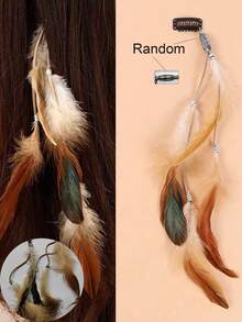 1pc Retro Artificial Feather Decorative Tassel Hairpin Bohemian Feather Fashionable Hairpin Retro Metal Hairpin Suitable For Women'S Daily Wear, Travel And Party Wear, Claw Clips, Hair Claws, Hair Slide, Hair Barrettes