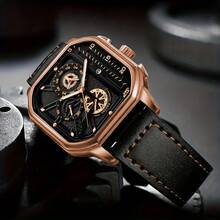 1pc Men's Casual Sports Square Numeric Scale Calendar Dial Classic Quartz Wristwatch (1pc/Set), Watch Box Not Included - Black - View 8