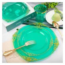 Clear Green Plastic Plates Disposable - 350pc Party Set For 50 Guests - As Picture/X - View 5